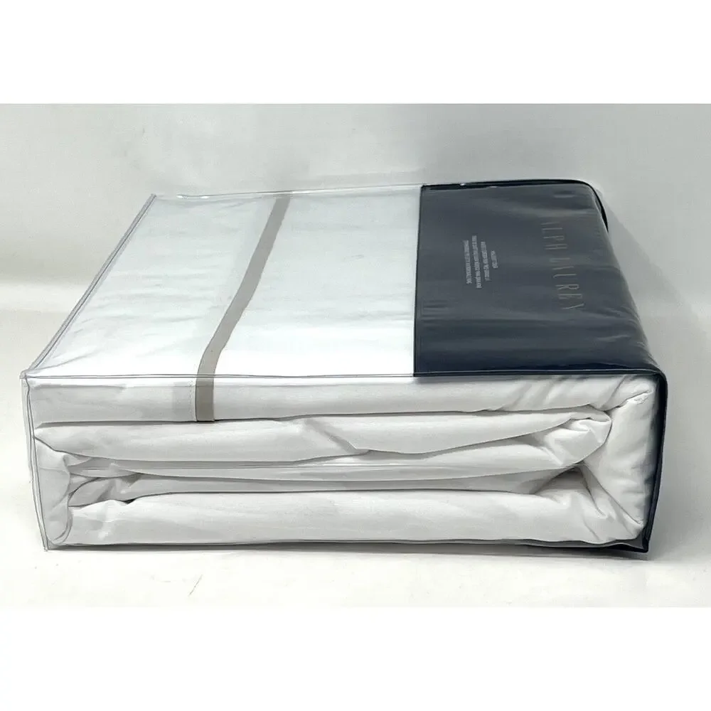 Ralph Lauren RL Palmer Percale King Duvet Cover PALE FLANNEL WHT Cotton Percale
